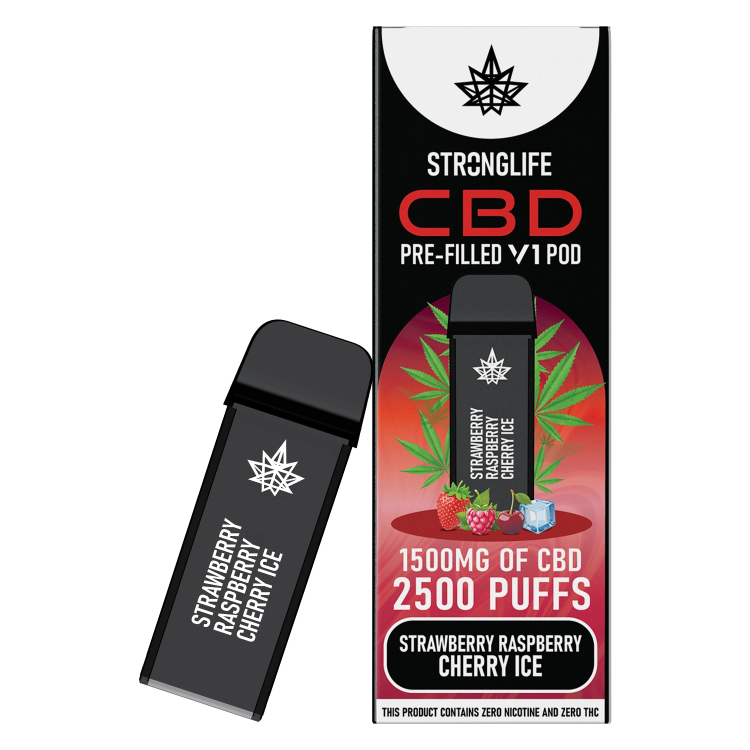 Strawberry Raspberry Cherry Ice V1 Prefilled CBD Vape Pod (Box of 10)