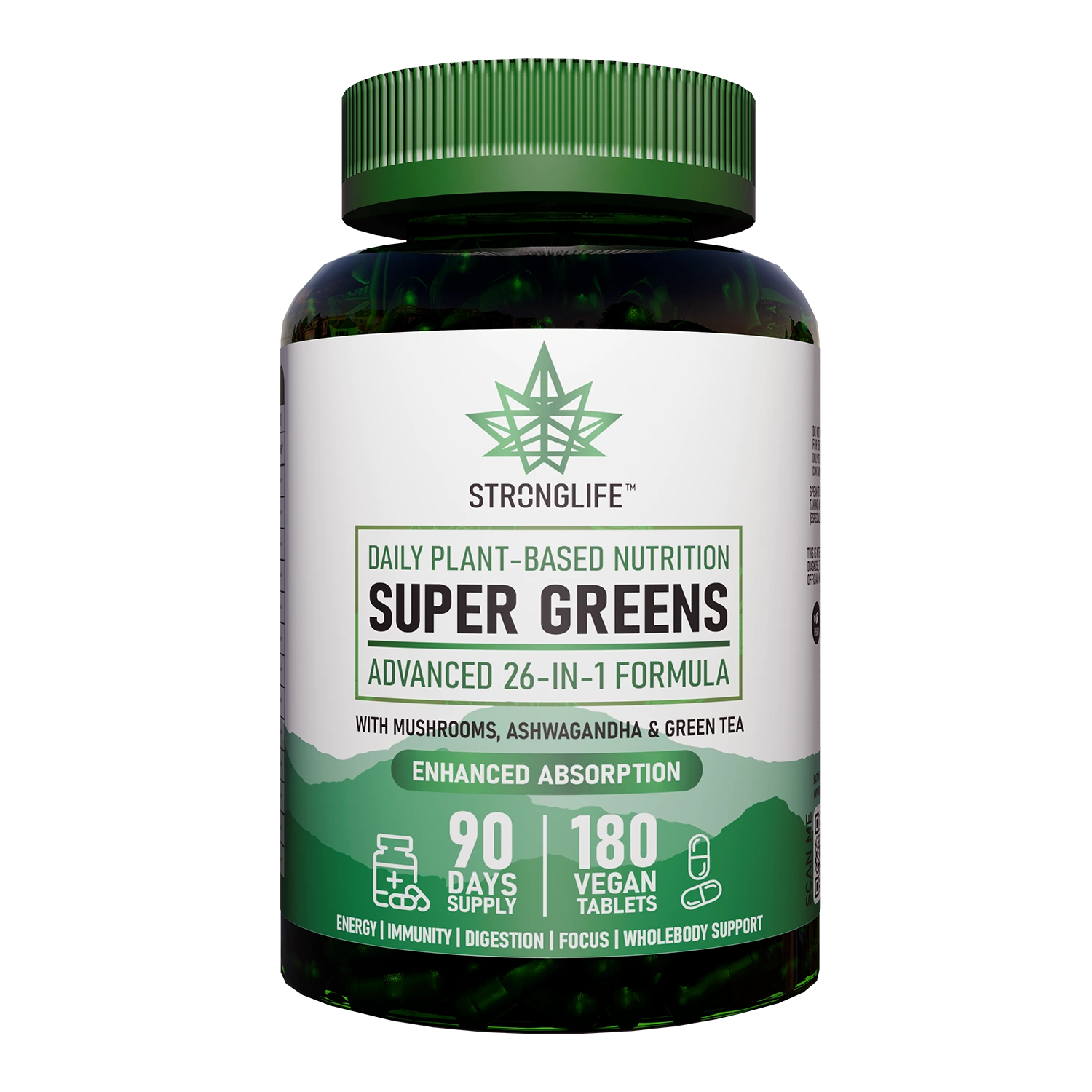 Buy Super Greens Tablets Buy Super Greens Capsules Daily Plant-Based Nutrition Advanced 26-in-1 Formula with Mushrooms Ashwagandha Green Tea with Black Pepper for Enhanced Absorption Stronglife